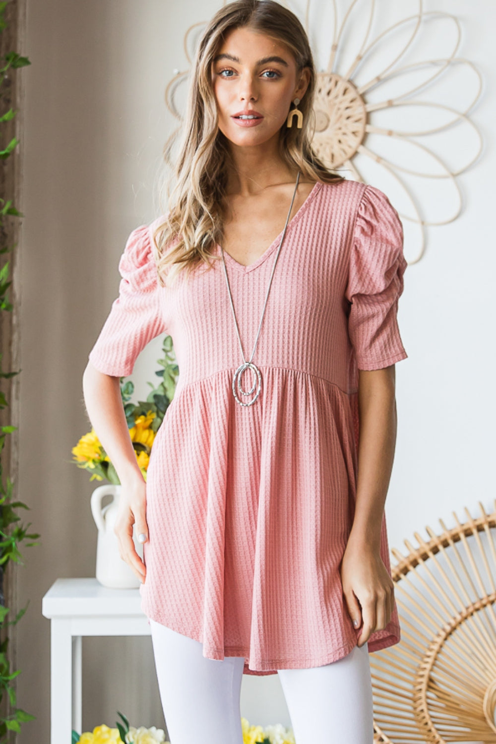 Charlotte Knit V-Neck Babydoll Top
