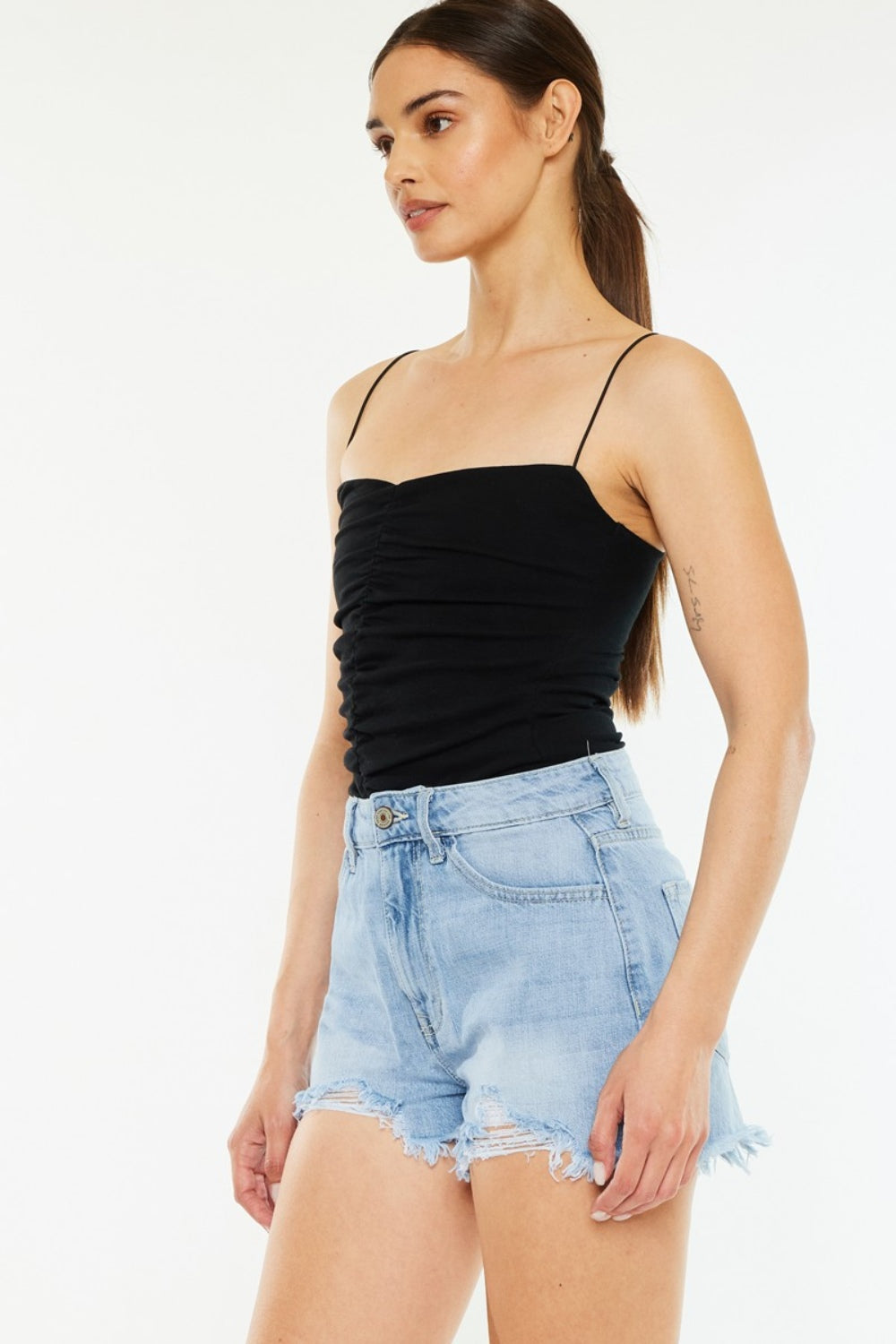Ruby Distressed High Waist Denim Shorts