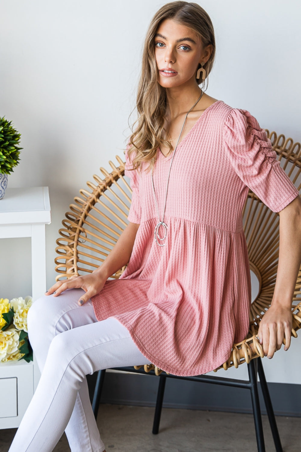 Charlotte Knit V-Neck Babydoll Top