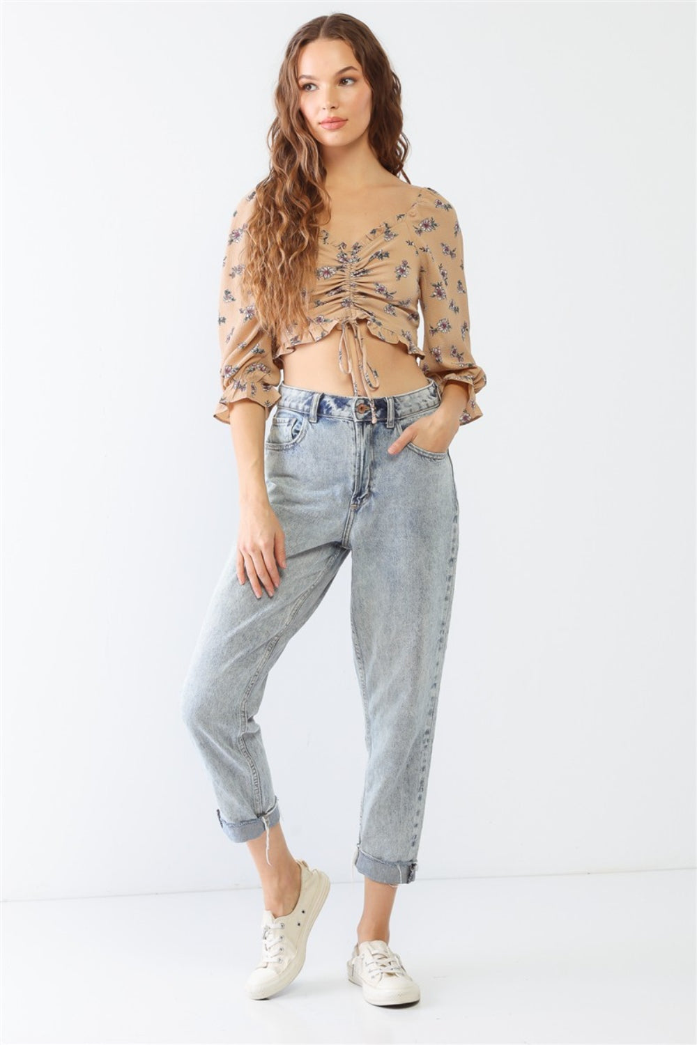 Audrey Floral Ruched Crop Top