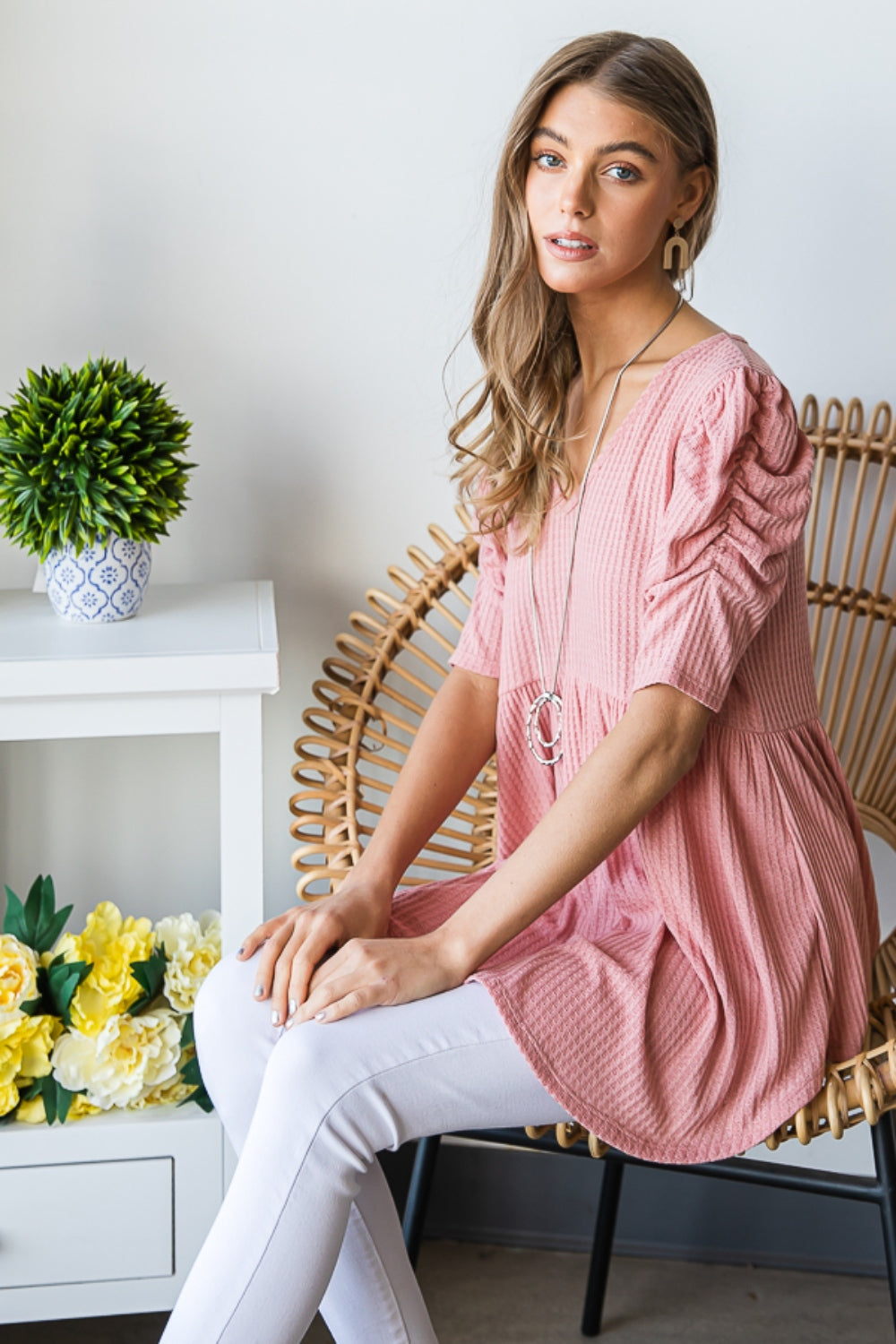 Charlotte Knit V-Neck Babydoll Top