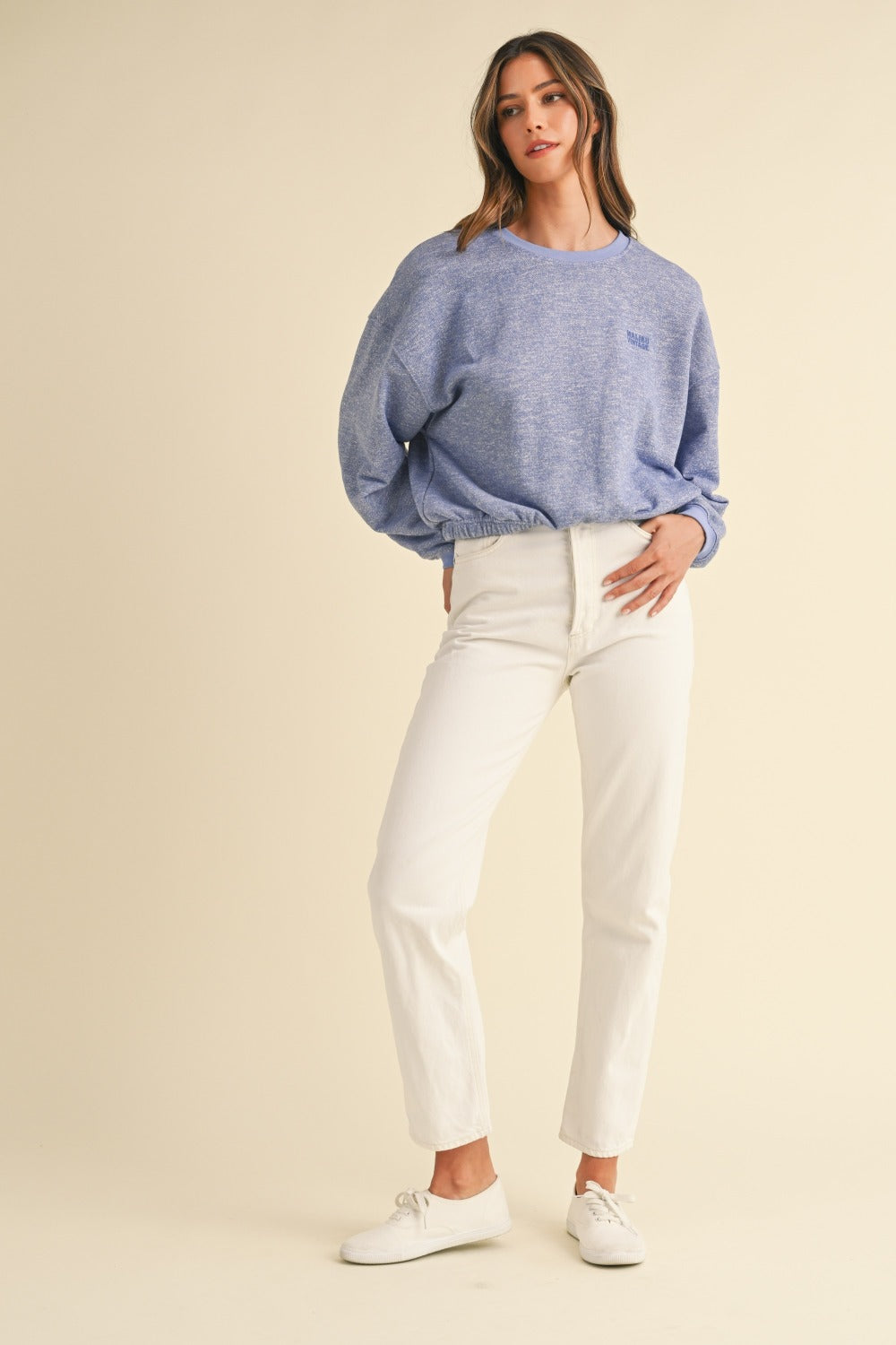 Eloise Round Neck Letter Embroidery Crop Sweatshirt