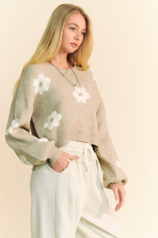 Eden Floral Drop Shoulder Cropped Sweater