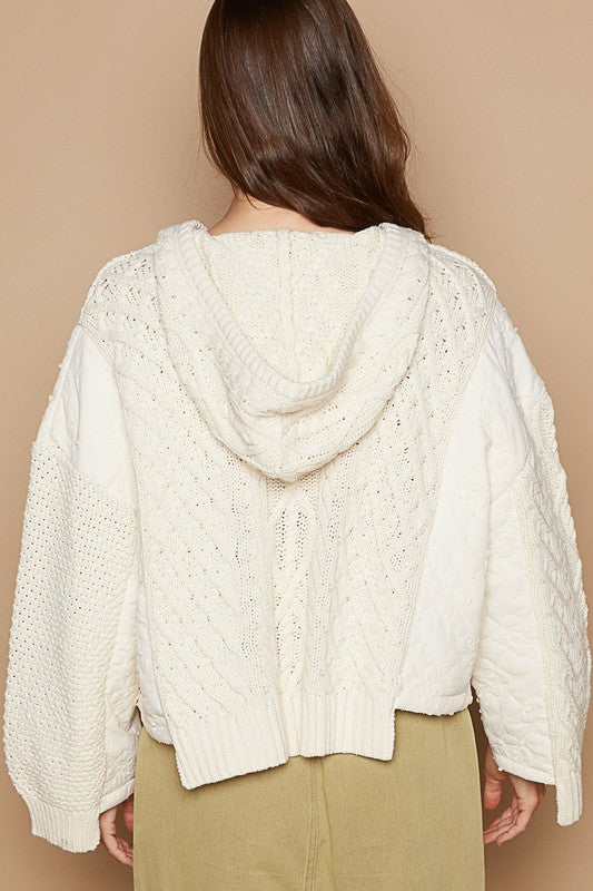 Lucy Cable-Knit Quarter Button Hooded Sweater