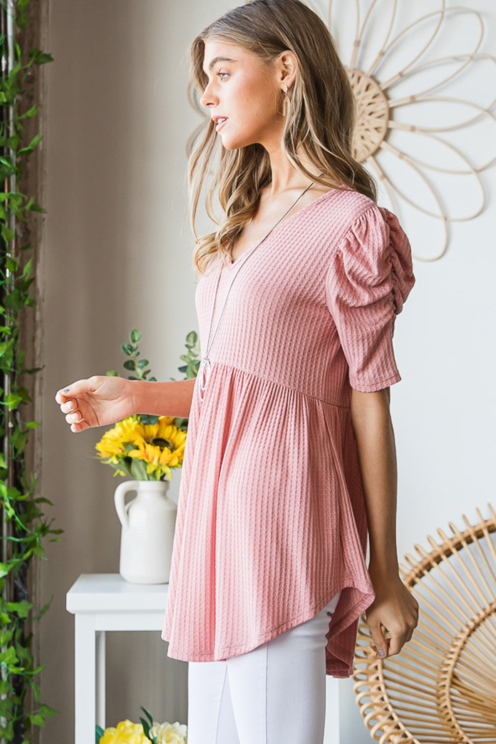 Charlotte Knit V-Neck Babydoll Top