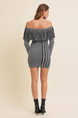 OFF SHOULDER LONG SLEEVE MINI SWEATER DRESS