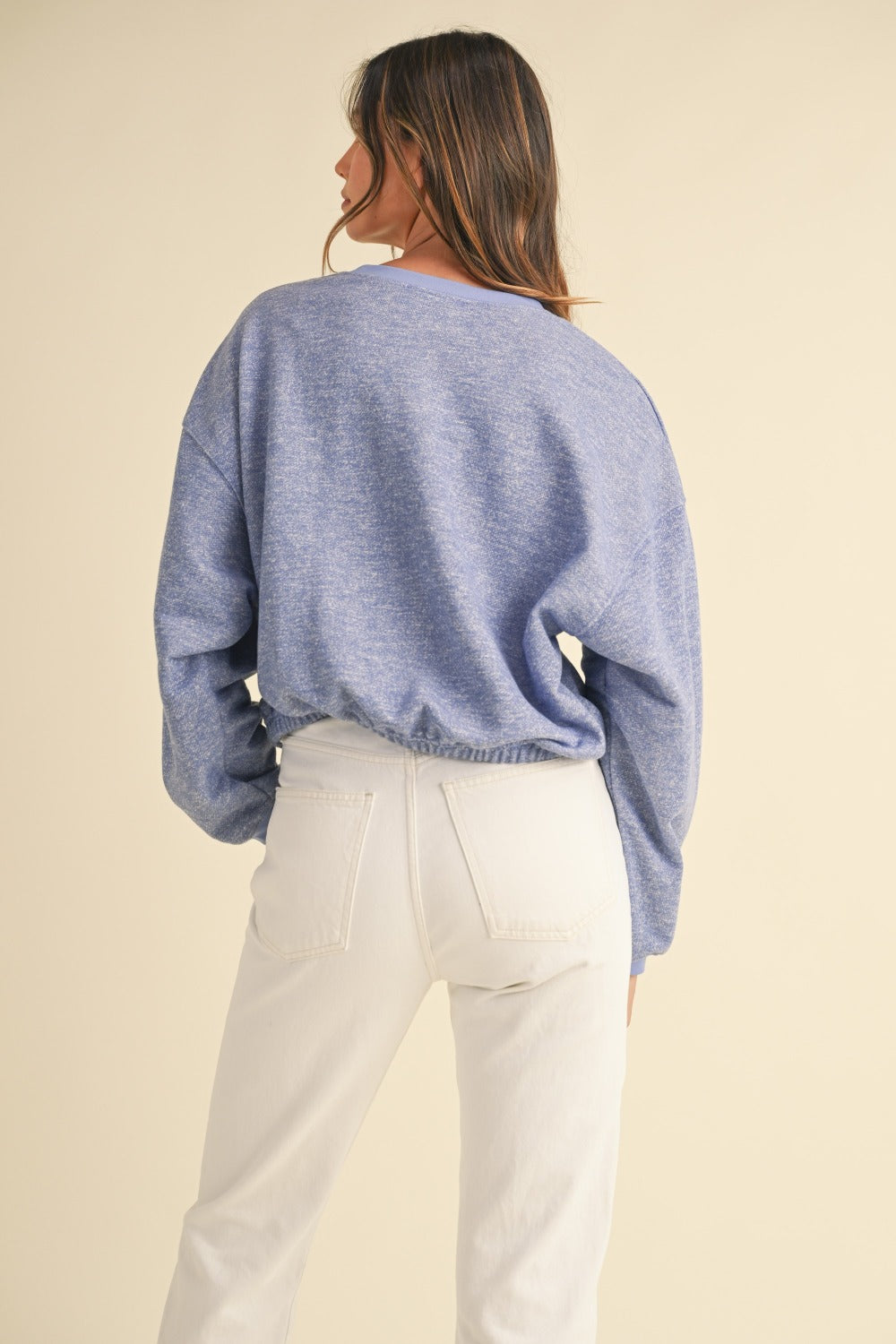 Eloise Round Neck Letter Embroidery Crop Sweatshirt